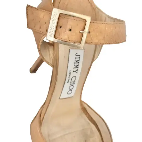 Jimmy Choo Nude Python Leather Peep Toe Platform Ankle Strap Stiletto Heels