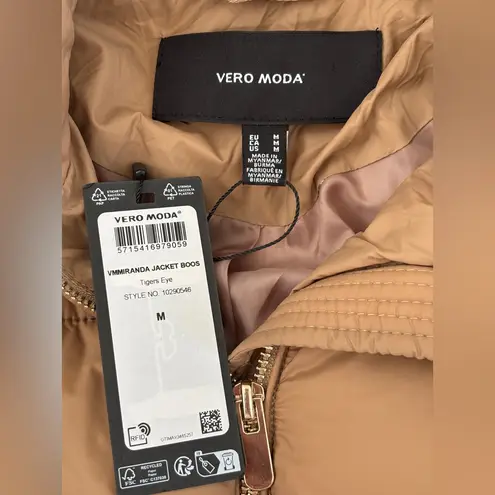 VERO MODA NWT Women's Tan Beige Belted Nylon Puffer Jacket Size Medium