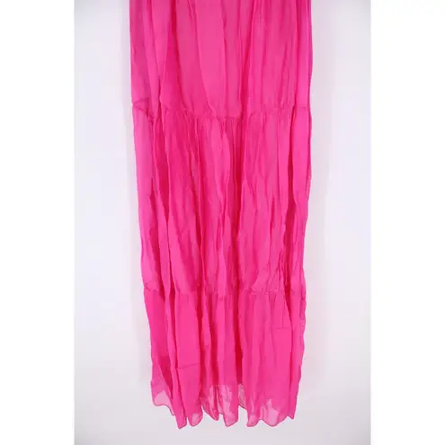 Bellambra Made in Italy Fuchsia Silk Blend Tiered Maxi Dress Size M Pink Size M