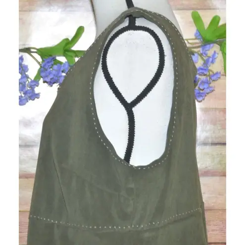 White Stag Ladies Green Faux Suede Sleeveless Maxi Dress Size L 12/14 90's Y2K