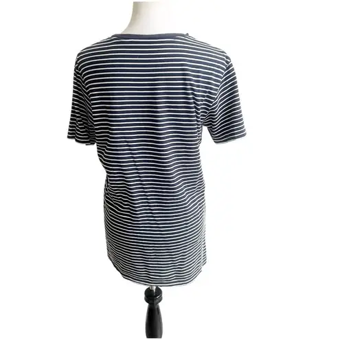 Club Monaco Women’s Striped Tee One Pocket Size Small Navy White Crew Neck