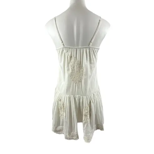 Raga Anthropologie Baby Doll Embroidered Cream Drop Waist Mini Dress
