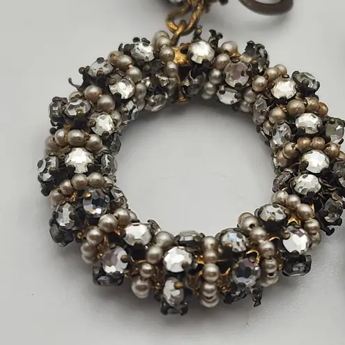 Vintage Miriam Haskell Dangling Faux Pearl & Rhinestones Hoop Clip