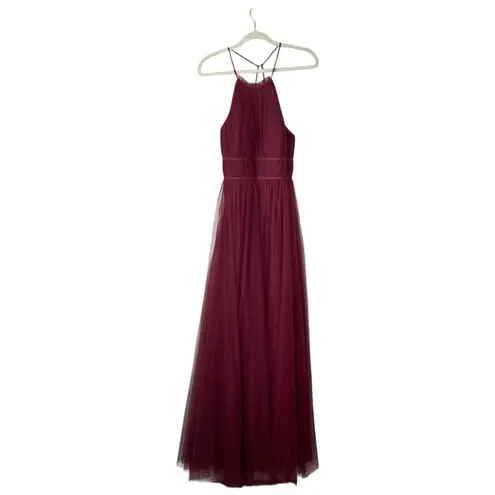 Jenny Yoo Collection Helena Tulle Bridesmaid Dress Burgundy Red Size 10 Halter