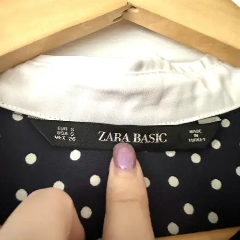Zara Polka Dot Dress Contrasting Collar and Cuffs Sz S Blue
