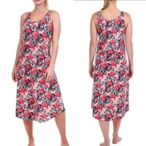 N Natori Lounge Midi Slip On Dress Floral Sleeveless Stretchy Sz S Soft Comfort