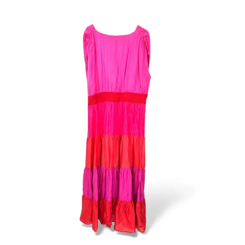 DENIM 24/7 | 26W Tiered Maxi Dress Ruffle Pink Red Tank Sleeveless Long Flowey
