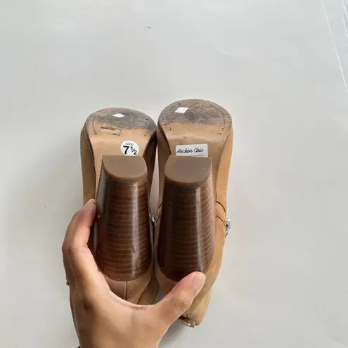 Rag and Bone  Margot‎ Leather Ankle Boot Tan Block Heel Side Zipper Womens Size 7.5