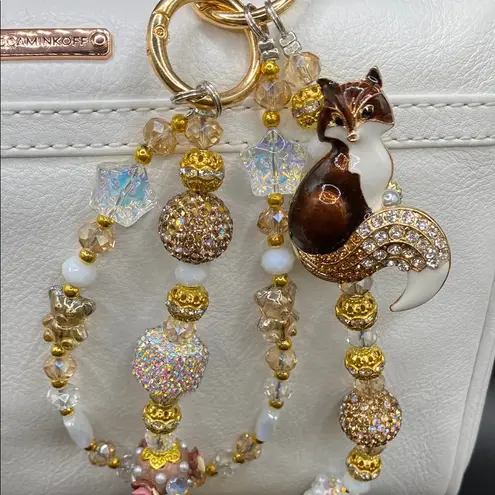 Handmade 🦊 Brown Fox Bag Charm Chain, Phone Chain, Keychain Bling Crystal Beads, Gold