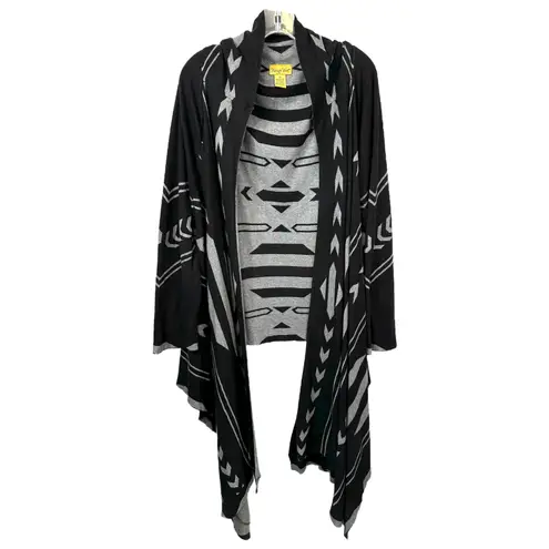 Midnight Velvet Plus Size 3X Cardigan Waterfall Black Gray Geometric Sweater E