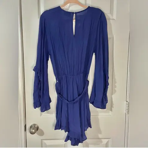 VICI  Royal blue flutter sleeve romper with bow thumbnail 6