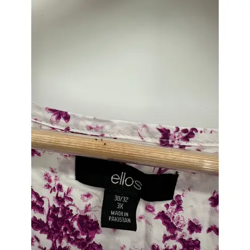 Ellos Womens White Purple Floral Button Down Shirt Size 3X Cotton Half Sleeve