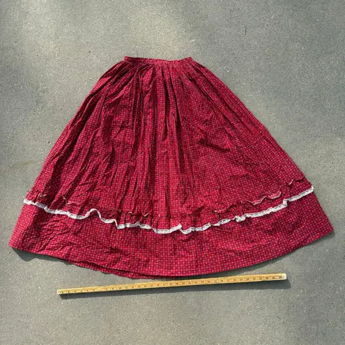 VTG 80s 90s prairie Gunne red calico floral eyelet lace tiered skirt 25" WAIST Size XS