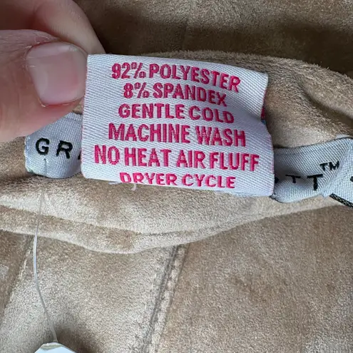 Gretchen Scott Women's Coat Faux Suede Gold Accents Pockets Size 14 NWT Tan