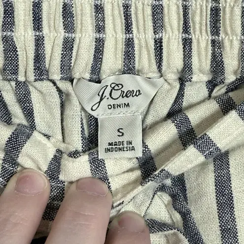 J.Crew Tie Waist Seaside Cropped Navy Stripe Pull On Pants Women's Size S AY652 Blue