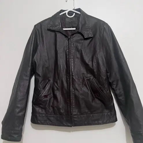 Vintage Santa Fe Leather Brown Full zip Bomber Jacket Lg Moto