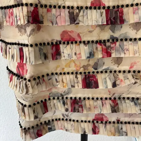 Zimmermann Cream and Red Floral Ruffle Blouse with High Collar