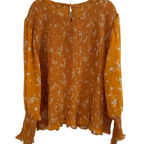 Terra & Sky  Women's Plus Size Long Sleeve Smocked Top 3X NWT Mustard Yellow