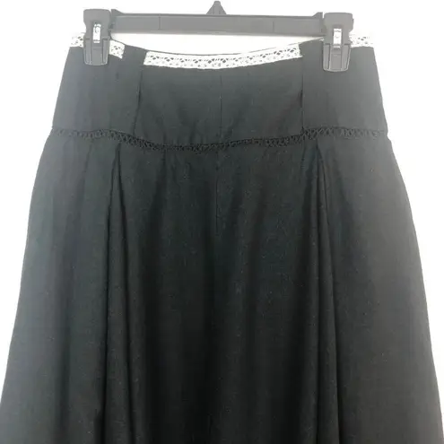 GNW Linen Blend Embroidered Skirt Womens 8 Cottagecore Boho Festival Party Beach Black