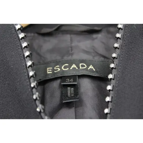 Escada Blazer Rhinestone Crystals Zipper Wool Jacket Black Lined Size 34 Small