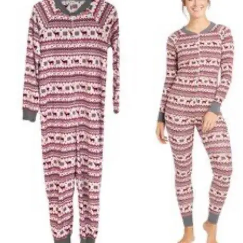 P.J. Salvage Womens Medium Deer Fair Isle Holiday Pajama One Piece Jumpsuit