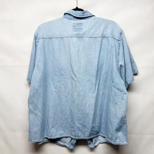 Vintage Quizz Womens Shirt 2X Cotton Chambray Embroidered Cabincore Grandmacore Blue