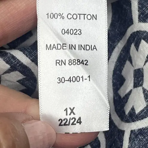 Woman Within Tunic Top Women’s 1X 22/24 Black White Embroidered Boho Cottagecore