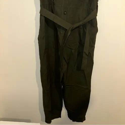 Lucky Brand  cargo Forest Green Women's Collared Button up Tie Waist Jumpsuit Med - Image 9