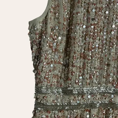 Mac Duggal 93603 Nude Sequined High Neck Sleeveless Column Gown Size 4