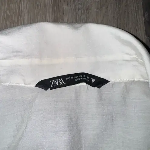 ZARA  White Long sleeve Plunge Neck Mini Dress - Size XS