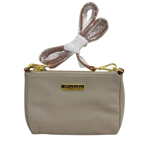NEW JOY & IMAN Alexandria Leather Crossbody Bag Taupe Leather Top Zipper Purse Tan