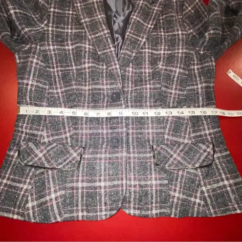 Calvin Klein Jeans Women’s Large Plaid Blazer Jacket Brown Preppy Dark Academia