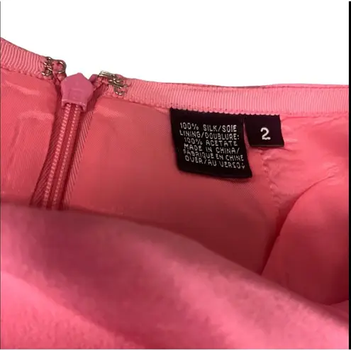 Dana Buchman Pink Silk Skirt Suit Set Ruffle Trim Jacket Size 2 Formal Church