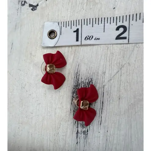 Red Bow Stud Earrings Gold Accent | Cute Holiday Christmas Gift | NEW