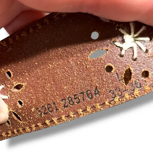 Womens Genuine Leather Belt Floral Accent Buckle Closure Brown Large 33 to 36