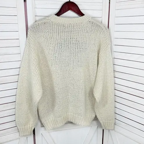 Vintage Rafferty 80s 90s Floral Chunky Knit Sweater Ivory Large Crewneck Tan