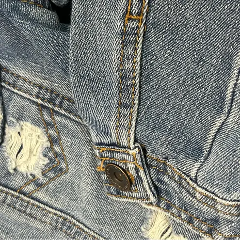 Highway Jeans HIGHWAY JEANS DISTRESSED DENIM JACKET SZ S WITH EMBROIDERED ROSES FRONT/BACK