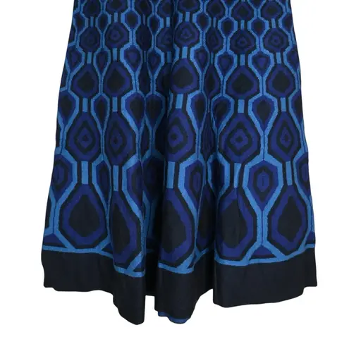 Leota Women's S Ava High Modern Blue Black Geometric Pattern Fit & Flare Dress