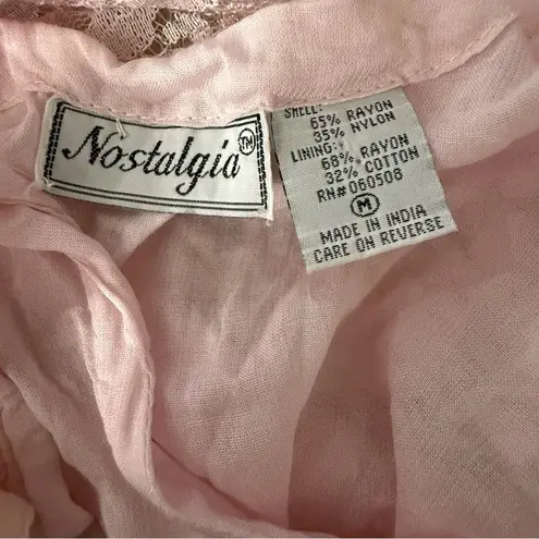 VTG Nostalgia Maxi Gauzy Lace Dress sz M Pink Short Sleeve Flowy Fairy Boho Size M