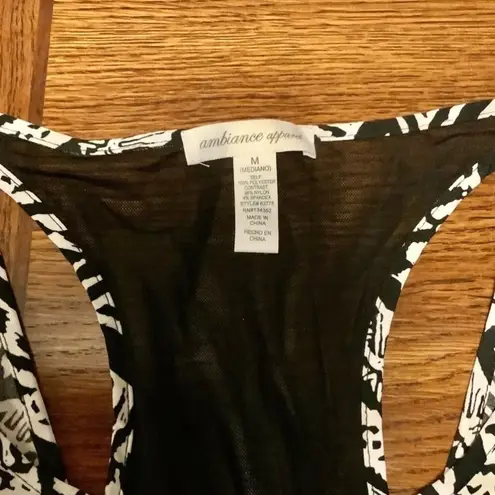 AMBIANCE APPAREL Black & White Mesh Back Drop Waist Tribal Print Dress Size M Size M