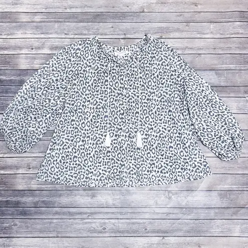 India Collection Emerson Fry White Charcoal Grey Animal Print Bardot Puff Sleeve