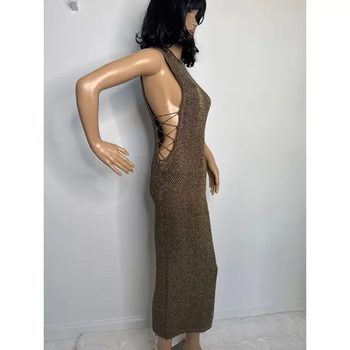 Wow Couture NWT “ Gold Metallic Mesh Bodycon Dress w/ Chain Detail large