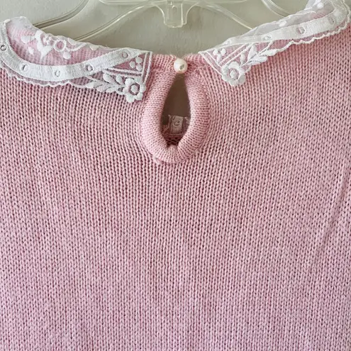 Maggie Lawrence Sz L Vintage Retro Pastel Pink Collared Sweater Dress Maxi Size L