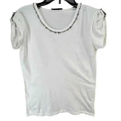 Pinko Biografo T Shirt Womens M White Studded Crystal Embellished Comfort Italy Size M