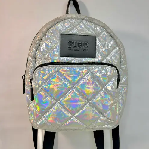 PINK - Victoria's Secret  Quilted Iridescent Metallic Mini Backpack Silver