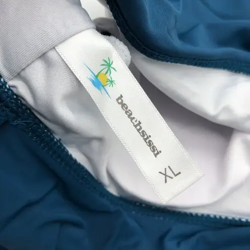 Beachsissi Bikini Top V Neck Flounce Ruffle Removable Cups Navy Blue XL