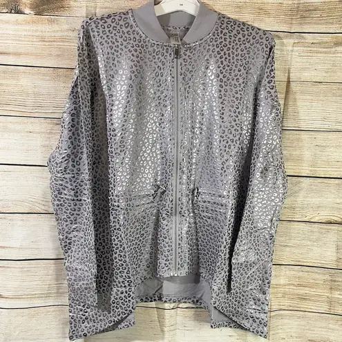 Zuda oversized animal print metallic bomber jacket asymmetric hem size Small
