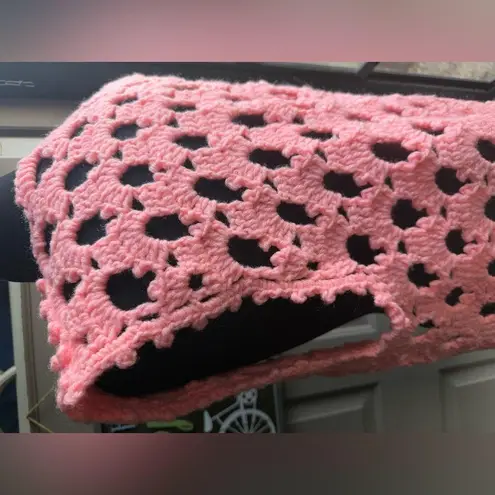 Vintage handmade 70/80s pink crochet open weave tunic vest, one size