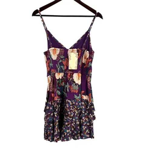 Band of the Free Floral Faux Wrap Ruffle Mini Dress Boho Romantic Size S New Purple