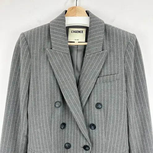 L'Agence Kenzie Double Breasted Blazer Jacket Pinstripe Gray Classic Preppy US 4